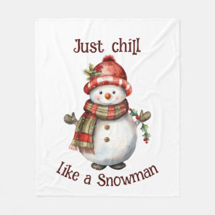 クリスマス雪だるまジャストチル引用文おもしろい水色 フリースブランケット