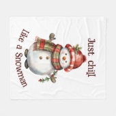 クリスマス雪だるまジャストチル引用文おもしろい水色 フリースブランケット (正面(横))