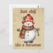 クリスマス雪だるまジャストチル引用文おもしろい水色 ポストカード (正面/裏面)