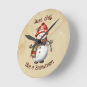 クリスマス雪だるまジャストチル引用文おもしろい水色 ラウンド壁時計 (傾斜)