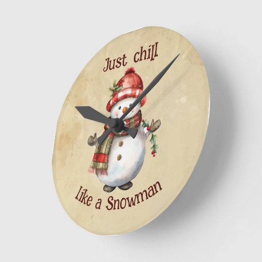 クリスマス雪だるまジャストチル引用文おもしろい水色 ラウンド壁時計 (傾斜)
