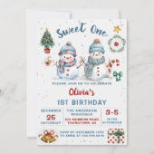 クリスマス雪だるまスウィートワンホリデイ1st誕生日 招待状 (正面)