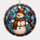 クリスマス雪だるまステンドグラススタイル セラミックオーナメント (裏面)