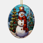 クリスマス雪だるまステンドグラススタイル セラミックオーナメント (右)