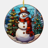 クリスマス雪だるまステンドグラススタイル セラミックオーナメント (裏面)