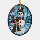 クリスマス雪だるまステンドグラススタイル セラミックオーナメント (右)