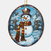 クリスマス雪だるまステンドグラススタイル セラミックオーナメント (左)