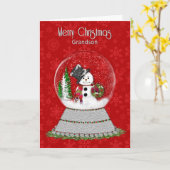 クリスマス雪だるまスノーグローブ、孫 カード (黄色い花)