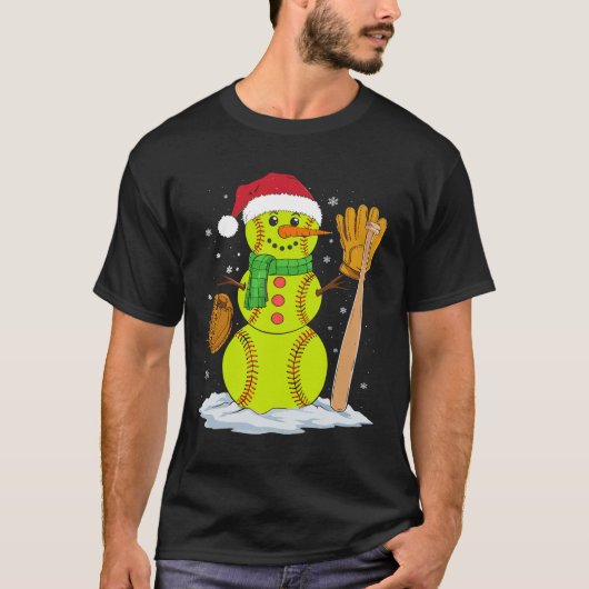 クリスマス雪だるまソフトボール投手少年キッズティーン Tシャツ (正面)