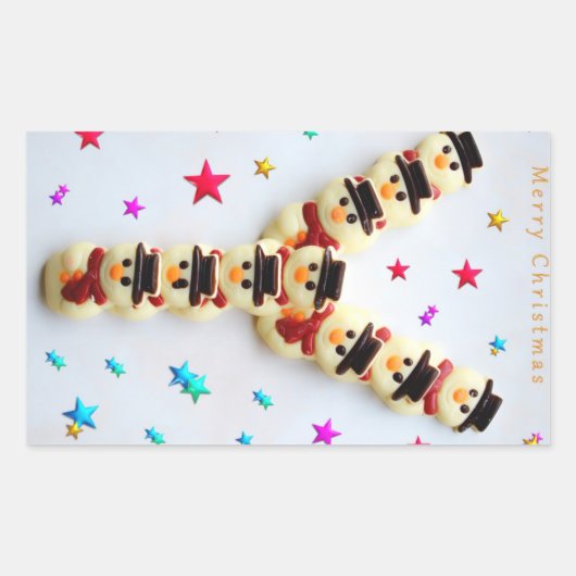 クリスマス雪だるまチョコレートクッキー 長方形シール (正面)