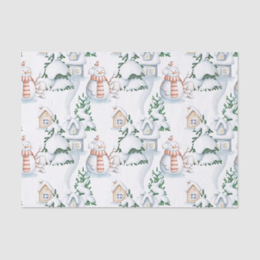 クリスマス雪だるまツリーズバードイラストレーション 薄葉紙 (正面)