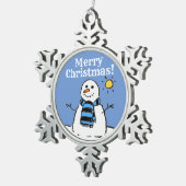 クリスマス雪だるまデザインとメリークリスマス スノーフレークピューターオーナメント (右)