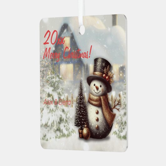 クリスマス雪だるまハウスメタルスクエアオーナメント メタルオーナメント (正面左)