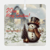 クリスマス雪だるまハウスメタルスクエアオーナメント メタルオーナメント (正面)