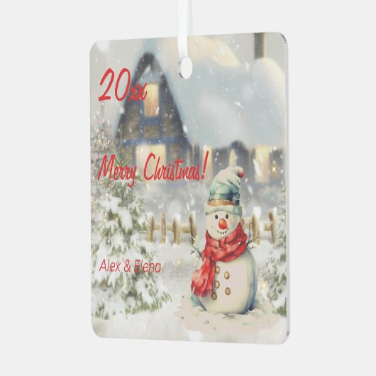 クリスマス雪だるまハウスメタルスクエアオーナメント メタルオーナメント (正面左)