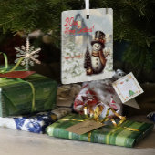 クリスマス雪だるまハウスメタルスクエアオーナメント メタルオーナメント