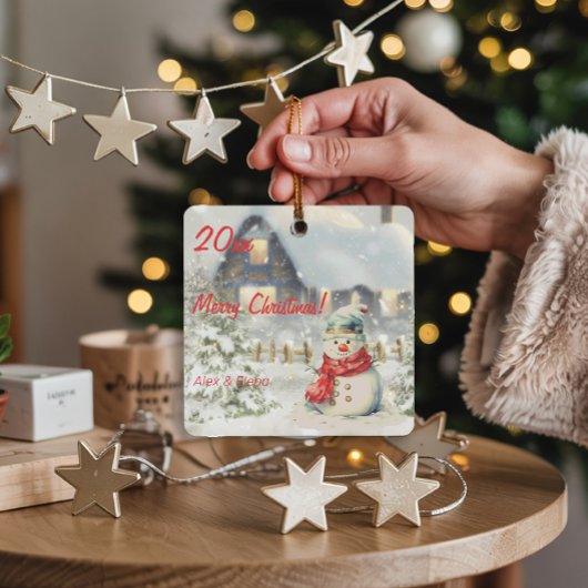 クリスマス雪だるまハウスメタルスクエアオーナメント メタルオーナメント