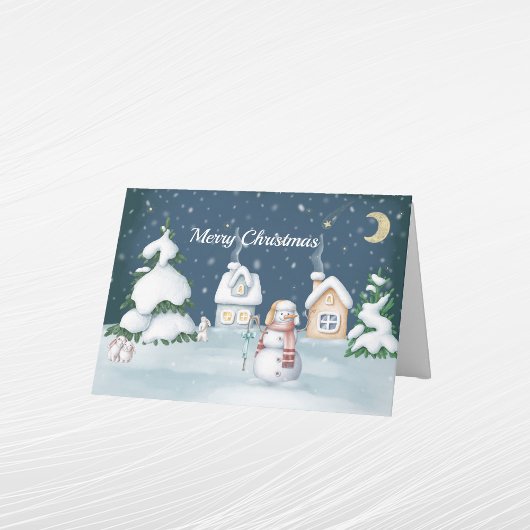 クリスマス雪だるまハウスラビットウォーターカラー シーズンカード