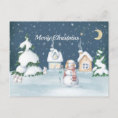 クリスマス雪だるまハウスラビットウォーターカラー シーズンポストカード (正面)
