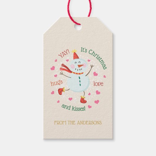 クリスマス雪だるまハグズラブキス ギフトタグ (正面)