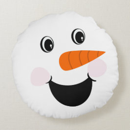 クリスマス雪だるまハッピー顔笑顔ホワイト ラウンドクッション
