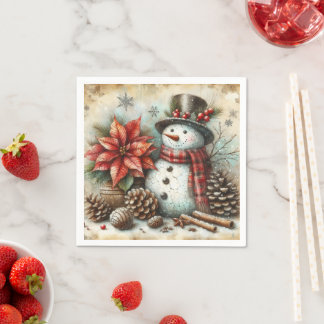 クリスマス雪だるまパーティーナプキンス スタンダードカクテルナプキン
