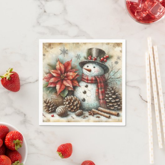 クリスマス雪だるまパーティーナプキンス スタンダードカクテルナプキン (インサイチュ)
