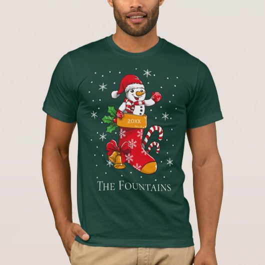 クリスマス雪だるまファミリーバケーションパーソナライズされた Tシャツ (正面)
