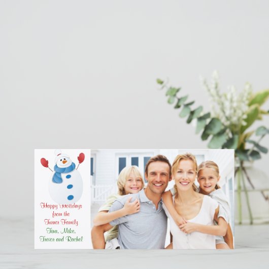 クリスマス雪だるまファミリーフォトカード シーズンカード (スタンド正面)