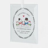 クリスマス雪だるまファミリー・オブ・ファイブ ガラスオーナメント (正面左)