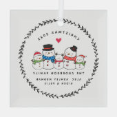 クリスマス雪だるまファミリー・オブ・ファイブ ガラスオーナメント (裏面)