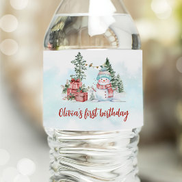 クリスマス雪だるまファースト誕生日 ペットボトルラベル
