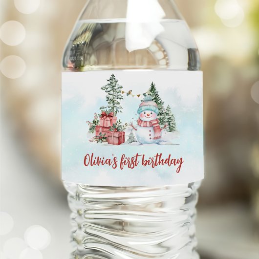 クリスマス雪だるまファースト誕生日 ペットボトルラベル