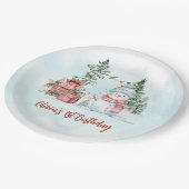 クリスマス雪だるまファースト誕生日 ペーパープレート (アングル)