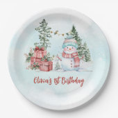 クリスマス雪だるまファースト誕生日 ペーパープレート (正面)