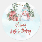 クリスマス雪だるまファースト誕生日 ラウンドシール (正面)