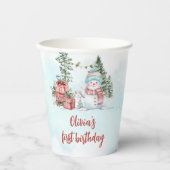 クリスマス雪だるまファースト誕生日 紙コップ (正面)