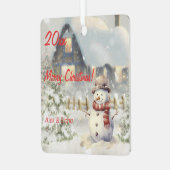 クリスマス雪だるまフォトレトロスクエアオーナメント メタルオーナメント (正面左)