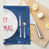 クリスマス雪だるまプレート キッチンタオル (四つ折り)