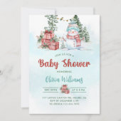 クリスマス雪だるまベイビーシャワーパーティー 招待状 (正面)