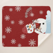 クリスマス雪だるまホットチョコレートとキャンディーケーン シェルパブランケット (正面(横))