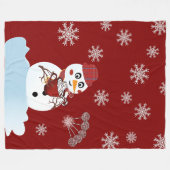 クリスマス雪だるまホットチョコレートとキャンディーケーン フリースブランケット (正面(横))