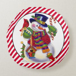クリスマス雪だるまホリディラウンドピロー ラウンドクッション