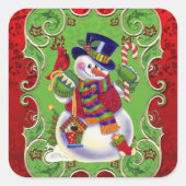 クリスマス雪だるまホリデーおもしろいシール スクエアシール (正面)
