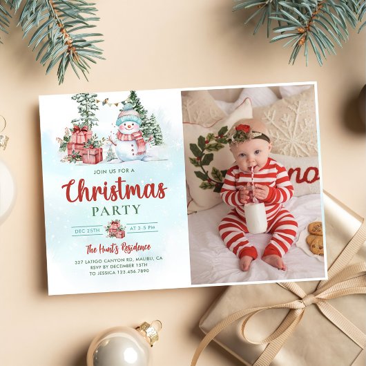 クリスマス雪だるまホリデーパーティーの写真 招待状