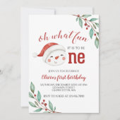 クリスマス雪だるまホリーファースト誕生日 招待状 (正面)