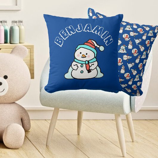 クリスマス雪だるまボーイズ名 | ブルー クッション