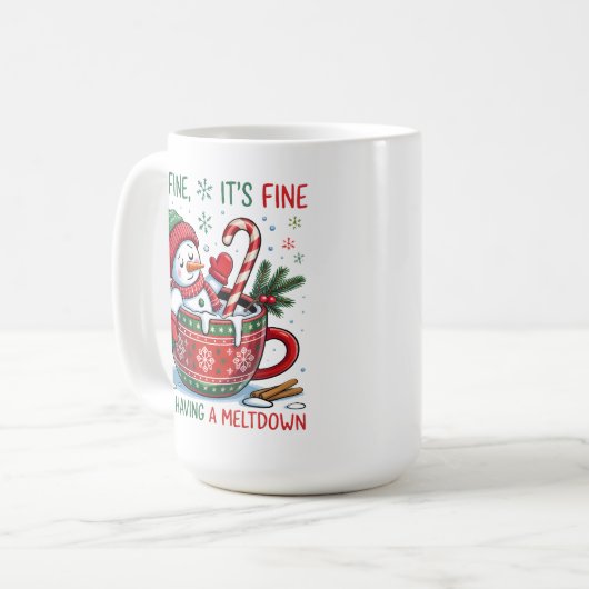 クリスマス雪だるまメルトダウンココアを持っていると思う コーヒーマグカップ (正面左)