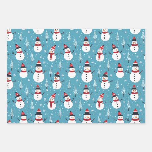 クリスマス雪だるまラッピング紙 ラッピングペーパーシート (正面)