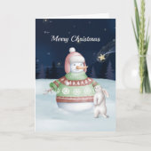 クリスマス雪だるまラビットウォーターカラーナイト シーズンカード (正面)